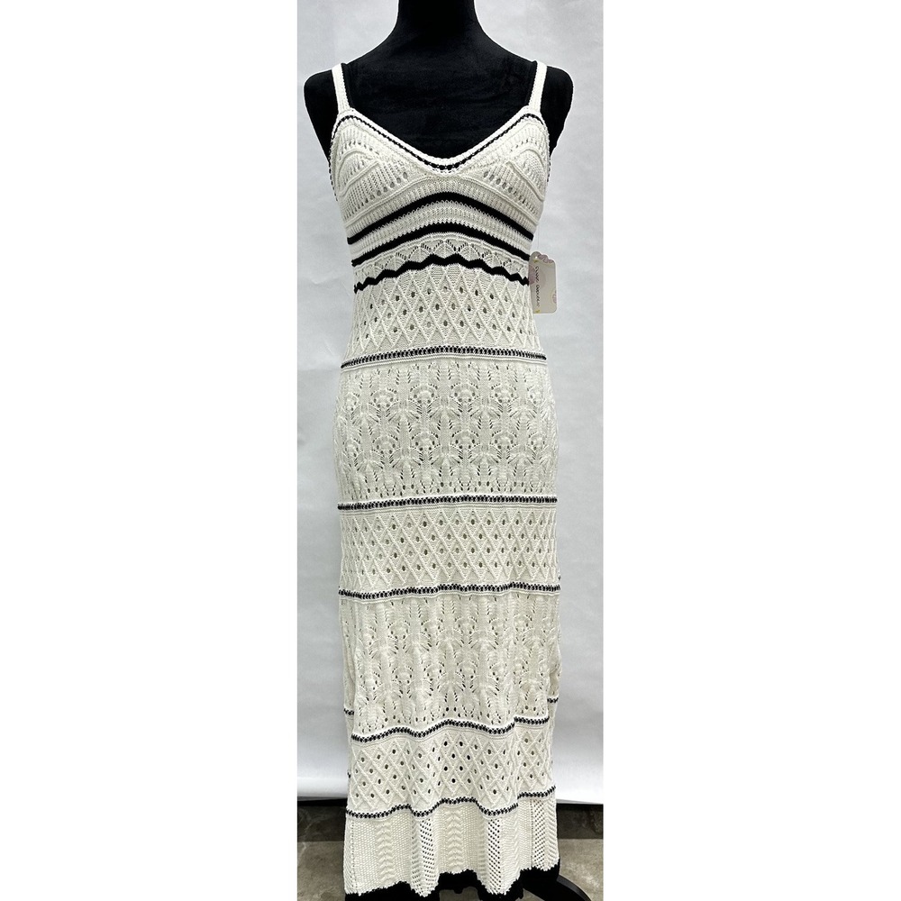 Sweet‎ Republic Womens XL White Black Pointelle Knit Maxi Dress Sleeveless Boho